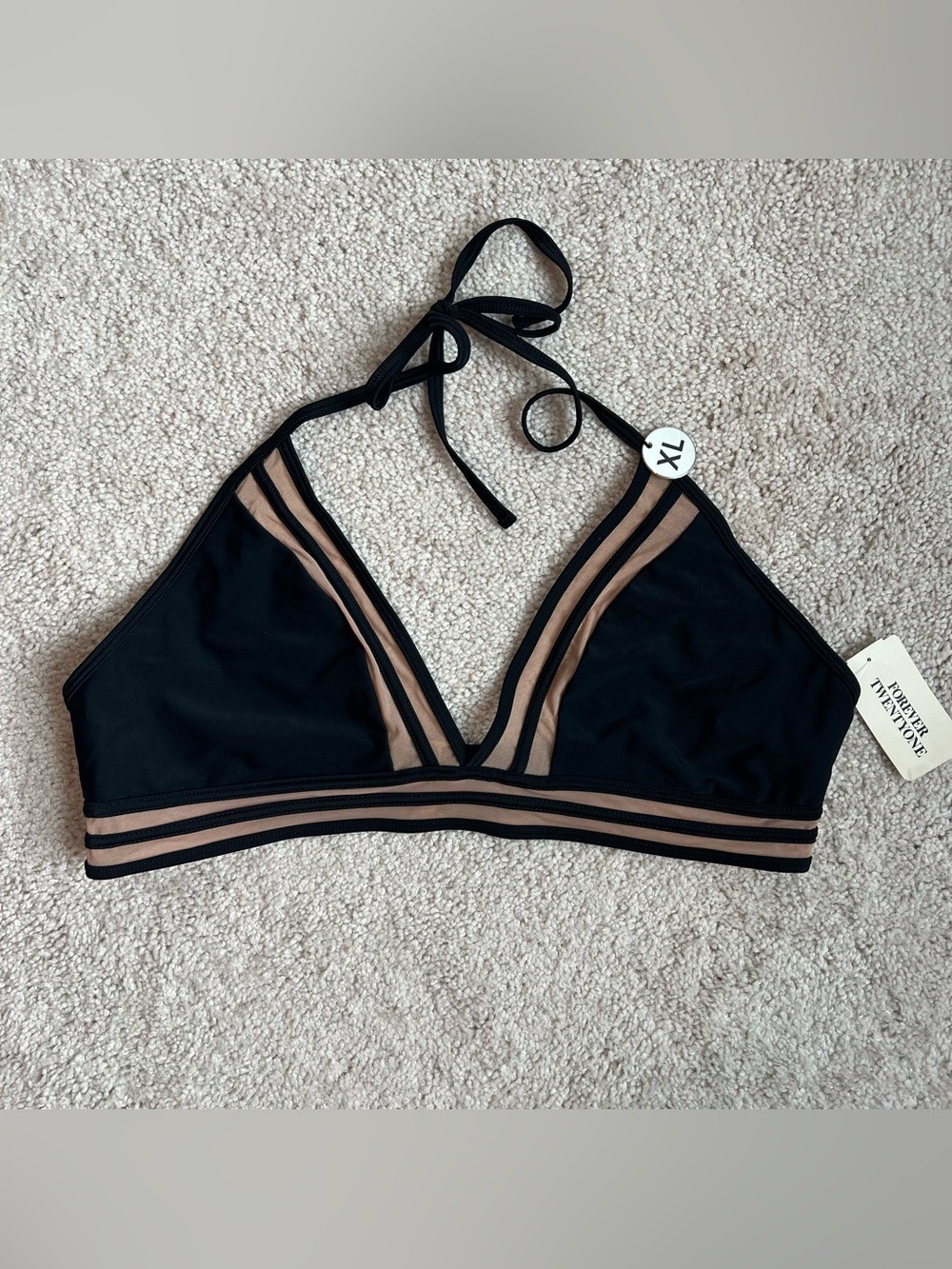 Forever 21 Black and Nude Mesh Triangle Halter Bikini Top/Bralette